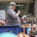 Hundreds attend a rally in front of the Capitol calling for an override of Gov. Mike Dunleavys budget vetos on the first day of the Second Special Session of the Alaska Legislature in Juneau on Monday, July 8, 2019. (Michael Penn | Juneau Empire)