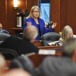 Rep. Tammie Wilson, R-North Pole, speaks against an override vote during a Joint Session of the Alaska Legislature to vote on an override of Gov. Mike Dunleavys budget vetoes at the Capitol on Wednesday, July 10, 2019. (Michael Penn | Juneau Empire)