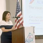 Kati Capozzi, president and CEO of the Alaska Chamber of Commerce, gives a presentation to the Kenai Chamber of Commerce on Wednesday. (Photo by Brian Mazurek/Peninsula Clarion)