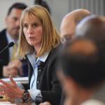 Sen. Sen. Natasha von Imhof, R-Anchorage, asks a question as members of the Office of Management and Budget explains how the office performs sweeps of unspent money in various government accounts during a Senate Finance meeting at the Capitol on Thursday, July 18, 2019.(Michael Penn | Juneau Empire)
