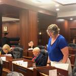 Representative Sara Hannan, D-Juneau, speaking in favor of an amendment adding funds for the Alaska Marine Highway System on Wednesday, July 24, 2019. (Peter Segall|Juneau Empire)