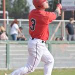 Peninsula Oilers center fielder Paul Steffensen, a 2017 graduate of Kenai Central, bats against the Anchorage Bucs on Sunday, July 28, 2019, at Coral Seymour Memorial Park in Kenai, Alaska. (Photo by Jeff Helminiak/Peninsula Clarion)