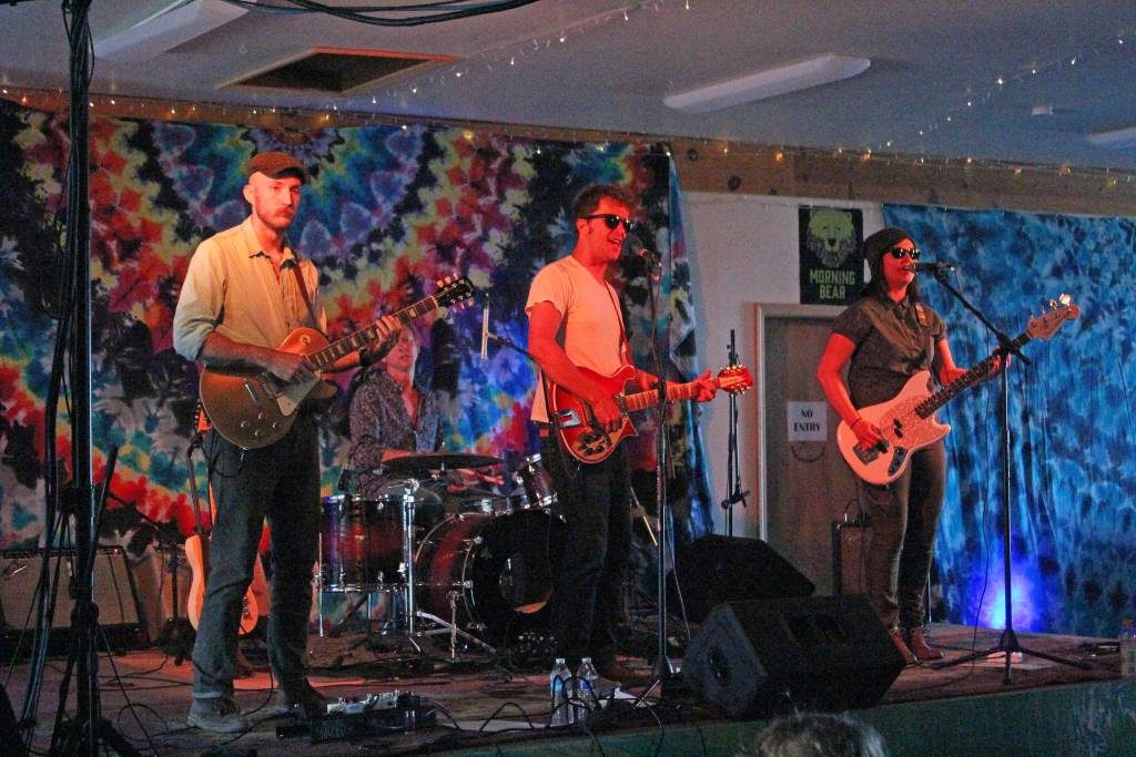 The band The Jangle Bees plays at the Headwaters Stage at Salmonfest on Friday, Aug. 2, 2019 in Ninilchik, Alaska. (Photo by Megan Pacer/Homer News)