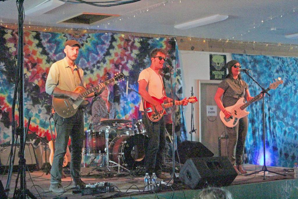The band The Jangle Bees plays at the Headwaters Stage at Salmonfest on Friday, Aug. 2, 2019 in Ninilchik, Alaska. (Photo by Megan Pacer/Homer News)
