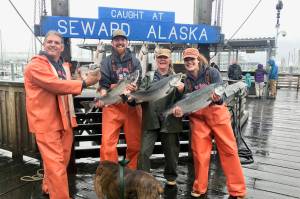 Photo courtesy of Seward Chamber of Commerce                                The Ferrin family of Anchorage show off their catches from 2018s Seward Silver Salmon Derby. Colleen Ferrin took home second place in the overall tournament with a 16.19 pound fish.