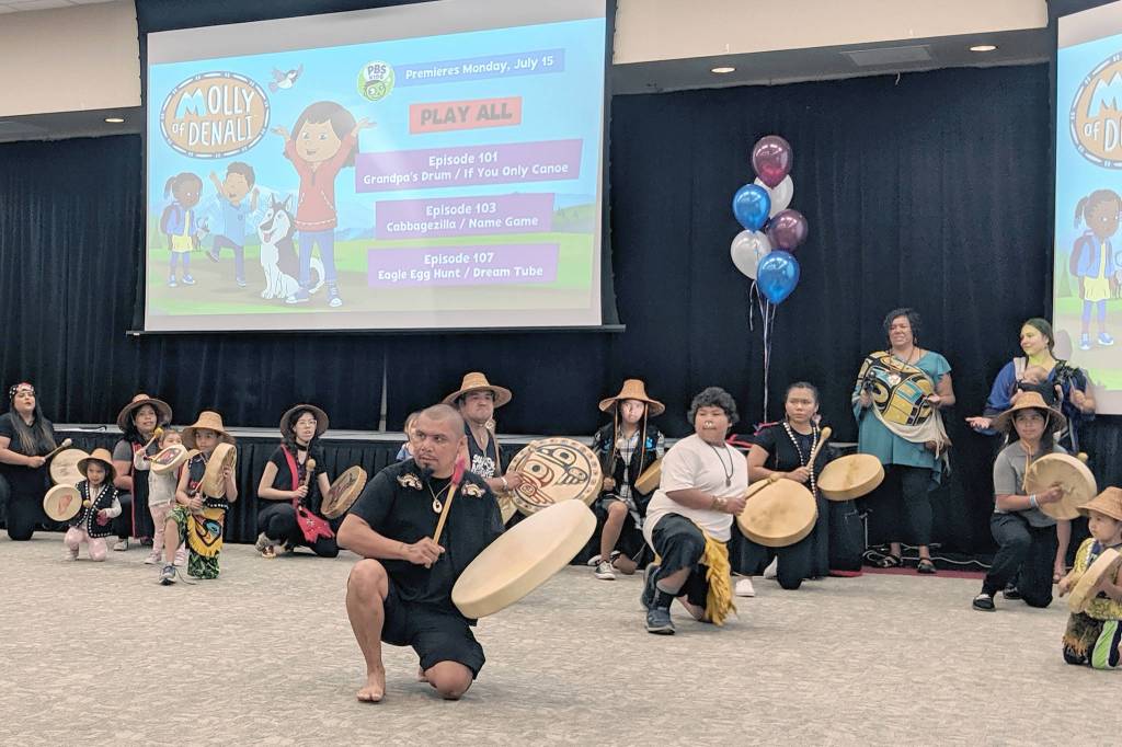 Woosh.ji.een dance group performs Saturday at a Molly of Denali Juneau premiere at Elizabeth Peratrovich Hall.