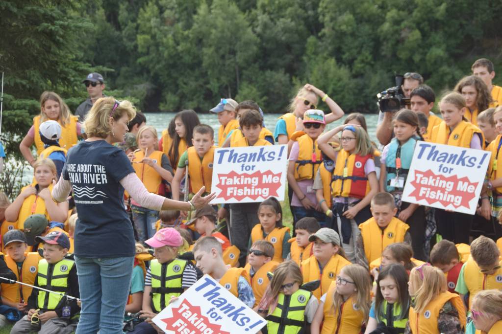 Brian Mazurek/Peninsula Clarion                                Sen. Lisa Murkowski, R-Alaska, gives a pep talk Wednesday to the participants of the Kenai River Jr. Classic at the Harry Gaines Fish Camp in Soldotna.
