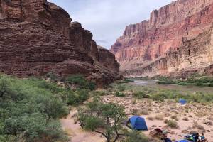 The campsite at mile 65 of the Grand Canyon trip on the Colorado River. (Photo by Joey Klecka/Peninsula Clarion)