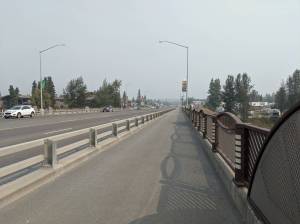 Haze from the Swan Lake Fire smoke can be seen from the Sterling Highway in Soldotna, Alaska, on Thursday, Aug. 22, 2019. Winds pushed smoke from the fire toward the central peninsula Thursday. (Photo by Erin Thompson/Peninsula Clarion)