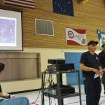 Kachemak Emergency Services Chief Bob Cicciarella provides an update on the North Fork and Caribou Lake fires on Saturday, Aug. 24, 2019, at a community meeting at McNeil Canyon Elementary School near Fritz Creek, Alaska. (Photo by Michael Armstrong/Homer News)