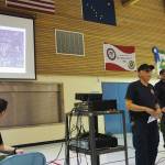 Kachemak Emergency Services Chief Bob Cicciarella provides an update on the North Fork and Caribou Lake fires on Saturday, Aug. 24, 2019, at a community meeting at McNeil Canyon Elementary School near Fritz Creek, Alaska. (Photo by Michael Armstrong/Homer News)