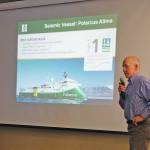 Mike Dunn, Hilcorp operations manager, speaks about upcoming seismic testing in lower Cook Inlet at a meeting on Friday, Aug. 23, 2019, at Lands End Resort in Homer, Alaska. (Photo by Michael Armstrong/Homer News)