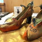 A pair of papier-mache shoes created by Rachel Grossl sit Tuesday, Sept. 3, 2019, at the Kenai Fine Arts Center in Kenai, Alaska. (Photo by Joey Klecka/Peninsula Clarion)