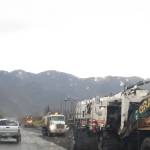 Brian Mazurek/Peninsula Clarion                                Construction equipment can be seen on the Sterling Highway on Saturday.