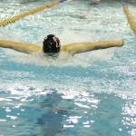 Kenais Owen Rolph swims in the boys 100 yard butterfly race during the Homer Invite on Saturday, Sept. 7, 2019 at the Kate Kuhns Aquatic Center in Homer, Alaska. (Photo by Megan Pacer/Homer News)