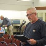 Nikiski resident Bill Bookout speaks to members of the Federal Energy Regulatory Commission regarding the Draft Environmental Impact Statement for the Alaska LNG Project at the Nikiski Community Recreation Center on Sept. 11, 2019. (Photo by Brian Mazurek/Peninsula Clarion)