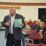 Kenai Peninsula Borough Mayor Charlie Pierce speaks to members of the Federal Energy Regulatory Commission regarding the Draft Environmental Impact Statement for the Alaska LNG Project at the Nikiski Community Recreation Center on Sept. 11, 2019. (Photo by Brian Mazurek/Peninsula Clarion)