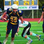 Homers River Mann takes the ball up the field during a Friday, Sept. 13, 2019 football game against Valdez High School on the Mariner field in Homer, Alaska. (Photo by Megan Pacer/Homer News)