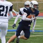 Soldotnas Tyler Morrison runs the ball back after intercepting Eagle River quarterback Nathaniel Guderian, Saturday, Sept. 28, 2019, against Eagle River at Justin Maile Field in Soldotna. (Photo by Joey Klecka/Peninsula Clarion)