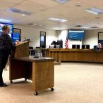 Kenai Peninsula Education Support Association Anne McCabe speaks to the Kenai Peninsula Borough School District Board of Education in support of approving employee contracts negotiated last month, Monday, Oct. 7, 2019, in Soldotna, Alaska. (Photo by Victoria Petersen/Peninsula Clarion)