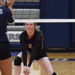 Kenai Centrals Bethany Morris receives a serve Friday, Oct. 18, 2019, at Soldotna High School in Soldotna, Alaska. (Photo by Joey Klecka/Peninsula Clarion)