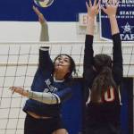 Soldotnas Ituau Tuisaula unleashes a shot on the Kenai Central defense Friday, Oct. 18, 2019, at Soldotna High School in Soldotna, Alaska. (Photo by Joey Klecka/Peninsula Clarion)