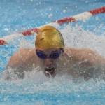 Sewards Connor Spanos races in the boys 100-yard butterfly final Saturday, Nov. 2, 2019, at the Northern Lights Conference swimming and diving championships at Kenai Central High School. (Photo by Joey Klecka/Peninsula Clarion)