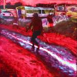 David Sorensens painting, Angels with Dirty Faces, takes its title from a song by 1970s punk rock band Sham 69. Its part of a student art show that opened Nov. 1, 2019, at the Kachemak Bay Campus in Homer, Alaska. (Photo courtesy of Asia Freeman)