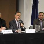 Rep. Gary Knopp, R-Soldotna, Sen. Peter Micciche, R- Soldotna and Rep. Ben Carpenter, R-Nikiski, speak to members of the Kenai and Soldotna Chambers of Commerce at the Kenai Visitors Center on Nov. 6, 2019. (Photo by Brian Mazurek/Peninsula Clarion)