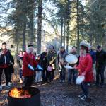Brian Mazurek / Peninsula Clarion                                Members of the Kahtnu Yurartet dance group perform a traditional Yupik dance during a ceremony celebrating the life Dr. Alan Boraas at Kenai Peninsula College on Saturday.