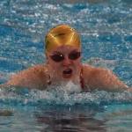 Sewards Lydia Jacoby races to the win in the girls 100-yard breaststroke final Saturday at the ASAA state swimming and diving championship at the Bartlett pool in Anchorage. (Photo by Joey Klecka/Peninsula Clarion)