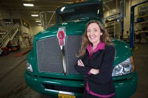 UAAs Community Technical College Dean Denise Runge poses in the automotive lab. (Photo courtesy University of Alaska Anchorage)