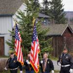 Members of the Veterans of Foreign Wars, Anchor Point Post, march on Pioneer Avenue in Veterans Day ceremonies on Nov. 11, 2019,in Homer, Alaska. (Photo by Michael Armstrong / Homer News)