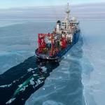 In this Nov. 14, 2019, photo provided by John Guillote and taken from an aerial drone shows the U.S. research vessel Sikuliaq as it makes its way through sea ice in the Beaufort Sea off Alaskas north coast. University of Washington scientists onboard the research vessel are studying the changes and how less sea ice will affect coastlines, which already are vulnerable to erosion because increased waves delivered by storms. More erosion would increase the chance of winter flooding in villages and danger to hunters in small boats. (John Guillote via AP)