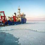 In this Nov. 14, 2019 photo provided by John Guillote and taken from an aerial drone shows the research vessel Sikuliaq as it makes its way through thin sea ice in the Beaufort Sea off Alaskas north coast. University of Washington scientists onboard the research vessel are studying the changes and how less sea ice will affect coastlines, which already are vulnerable to erosion because increased waves delivered by storms. More erosion would increase the chance of winter flooding in villages and danger to hunters in small boats. (John Guillote via AP)