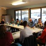 Members of a shelter development workgroup meet at the Independent Living Center in Soldotna, Alaska, to discuss the establishment of an emergency cold-weather shelter on the peninsula on Tuesday, Nov. 19, 2019. (Photo by Brian Mazurek/Peninsula Clarion)