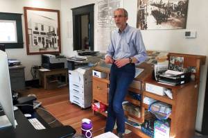 This May 29, 2019 photo shows Larry Persily, the publisher of The Skagway News, in the newspaper office in Skagway, Alaska. If youve ever wanted to own a small bi-weekly newspaper in Alaska but didnt have the money, this could be your chance. The publisher of The Skagway News is willing to give the paper away to the right person, if they are willing to move to the southeast Alaska community and be a part of the community. Persily says hes willing to help out the new owners by giving away the paper because the advertising will afford them a living wage, but not on top of a mortgage. (Molly McCammon via AP)