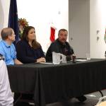 Local business owners Aaron Swanson, Darcy Swanson and Alex Douthit discuss their experiences as entrepreneurs in the community during the Kenai and Soldotna Chambers of Commerce Luncheon at the Kenai Visitor and Cultural Center on Nov. 20, 2019. (Photo by Brian Mazurek/Peninsula Clarion)