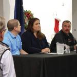 Local business owners Aaron Swanson, Darcy Swanson and Alex Douthit discuss their experiences as entrepreneurs in the community during the Kenai and Soldotna Chambers of Commerce Luncheon at the Kenai Visitor and Cultural Center on Nov. 20, 2019. (Photo by Brian Mazurek/Peninsula Clarion)