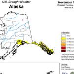A map released Thursday, Nov. 21, 2019, shows Alaska drought conditions. (Image via United State Drought Monitor)
