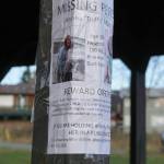 A poster for Anesha Duffy Murnane is one a post at the WKFL Park gazebo, on Saturday, Nov. 23, 2019, at a vigil for Murnane, a Homer woman missing since Oct. 17, in Homer, Alaska. (Photo by Michael Armstrong/Homer News)