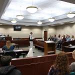 Students from Nikiski/Middle High School participate in a mock trial at the Kenai Courthouse on Dec. 3, 2019. (Photo by Brian Mazurek/Peninsula Clarion)