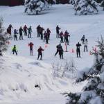 A field of skiers take off for a pair of races Saturday, Dec. 7, 2019, at the Black Stone Axe Ridge Warm Up Rally at the Tsalteshi Trails in Soldotna, Alaska. (Photo by Joey Klecka/Peninsula Clarion)