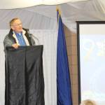 Kearlee Wright accepts the Pioneer Award at the Soldotna Chamber of Commerce Awards Luncheon at the Soldotna Regional Sports Complex on Dec. 11, 2019. (Photo by Brian Mazurek/Peninsula Clarion)