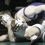 Soldotnas Sean Babitt maintains control against Colonys Landis Erwin during the 171-pound final of the Northern Lights Conference Championships Saturday, Dec. 14, 2019, at Colony High School. Babitt upset the top two seeds at 171 en route to winning a region title. (Photo by Jeremiah Bartz/Frontiersman)