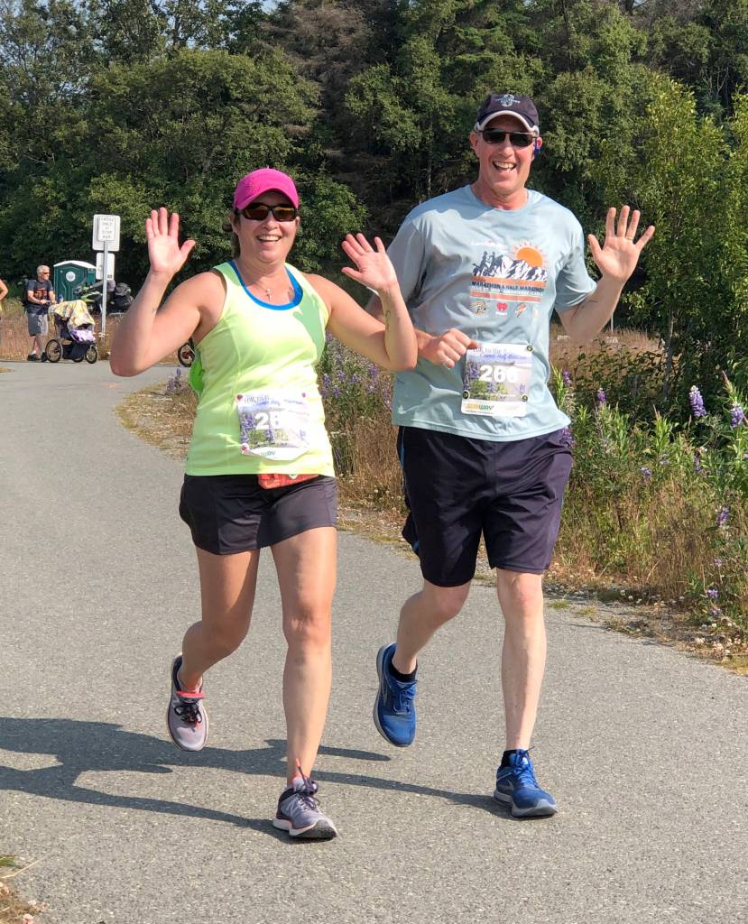 Sheilah-Margaret and John Pothast compete in the Homer Spit Run on June 29, 2019, in Homer, Alaska. (Photo provided by Riana Boonstra)                                Sheilah-Margaret and John Pothast compete in the Homer Spit Run on June 29, 2019, in Homer, Alaska. (Photo provided by Riana Boonstra)