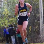 Homers Autumn Daigle leads the field at the Div. II girls state cross-country championships Saturday, Oct. 5, 2019, on the Bartlett High trails in Anchorage, Alaska. (Photo by Joey Klecka/Peninsula Clarion)