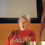 Laura Lofgren Barton speaks Dec. 12, 2019, at Homestead Kids 3, at the annual meeting of the Kachemak Heritage Land Trust at the Alaska Islands and Ocean Visitor Center in Homer, Alaska. (Photo by Michael Armstrong/Homer News)