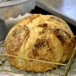 A sourdough loaf made from Kevin, Jesse Hughes sourdough starter, waits to be bought at the Three Peaks Mercantile Pop-up shop at Artzy Junkin, Friday, April 12, 2019, in Soldotna, Alaska. (Photo by Victoria Petersen/Peninsula Clarion)