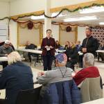 Rep. Sarah Vance, R-Homer, left and Rep. Ben Carpenter, R-Nikiski, right, speak to constituents during a town hall at the Funny River Community Center in Funny River, Alaska, on Thursday, Jan. 9, 2020. (Photo by Brian Mazurek/Peninsula Clarion)